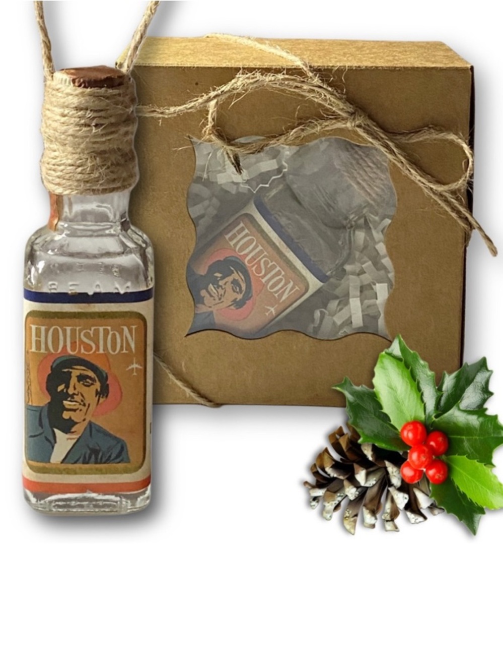 Houston Delta Air Beam's Choice Whiskey Artisan Vintage Glass Bottle Ornament